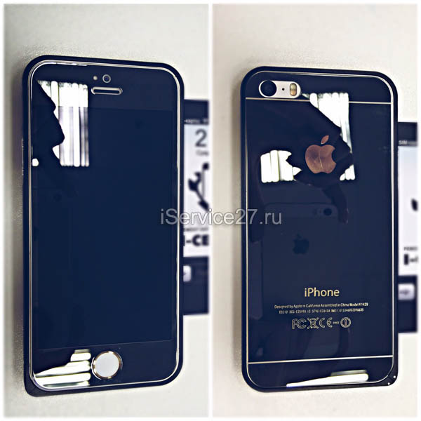 Золотой iphone 5s в черных защитных стеклах.